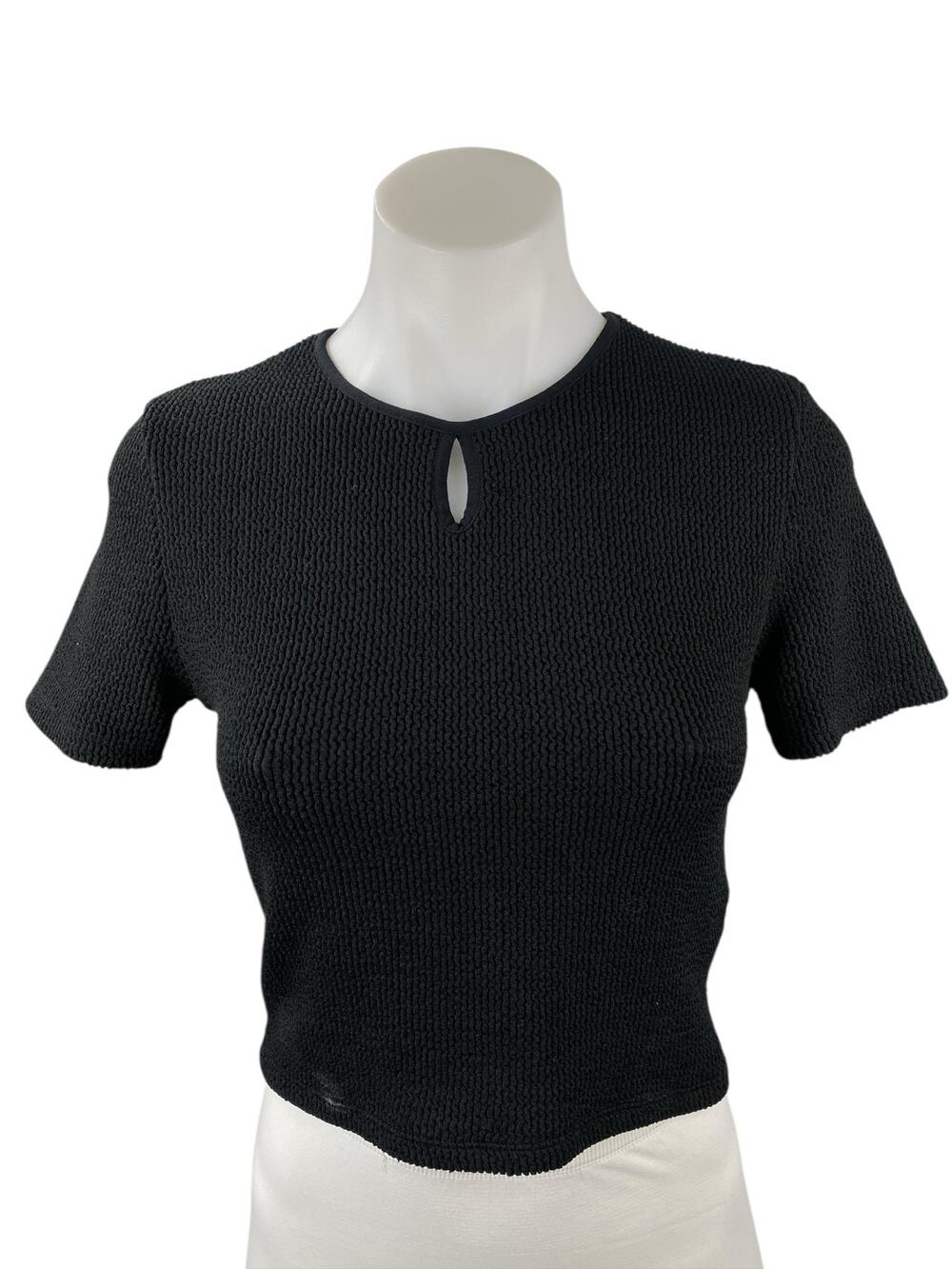 Zara Black Ribbed Knit Crew Neck Short Sleeve Crop Baby Tee Basic T-Shirt Top M